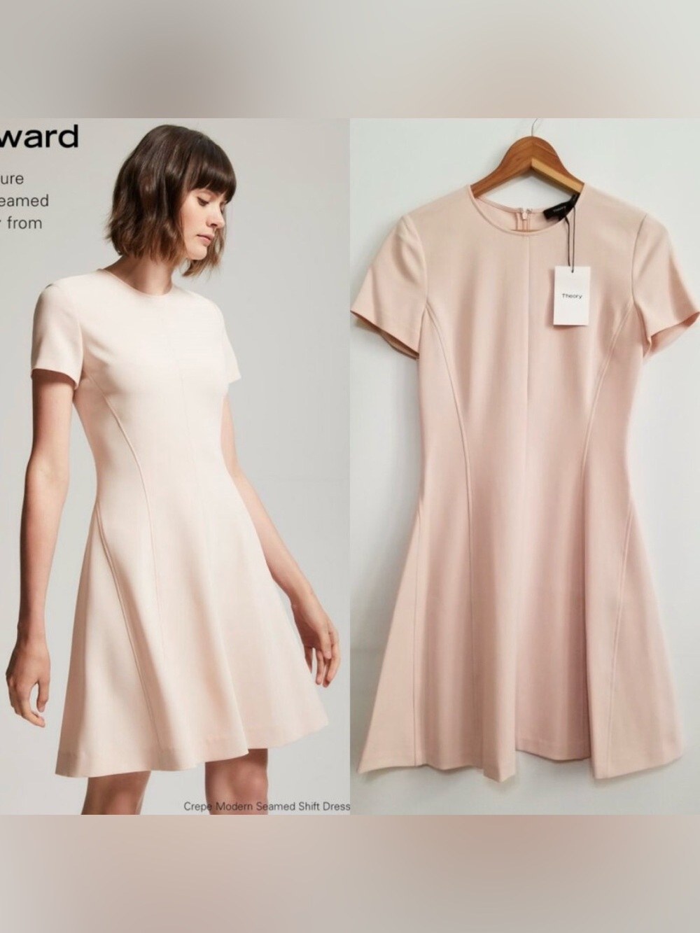 NWT Theory Modern Seamed Shift Dress Crepe Sheer Pink Size 10
